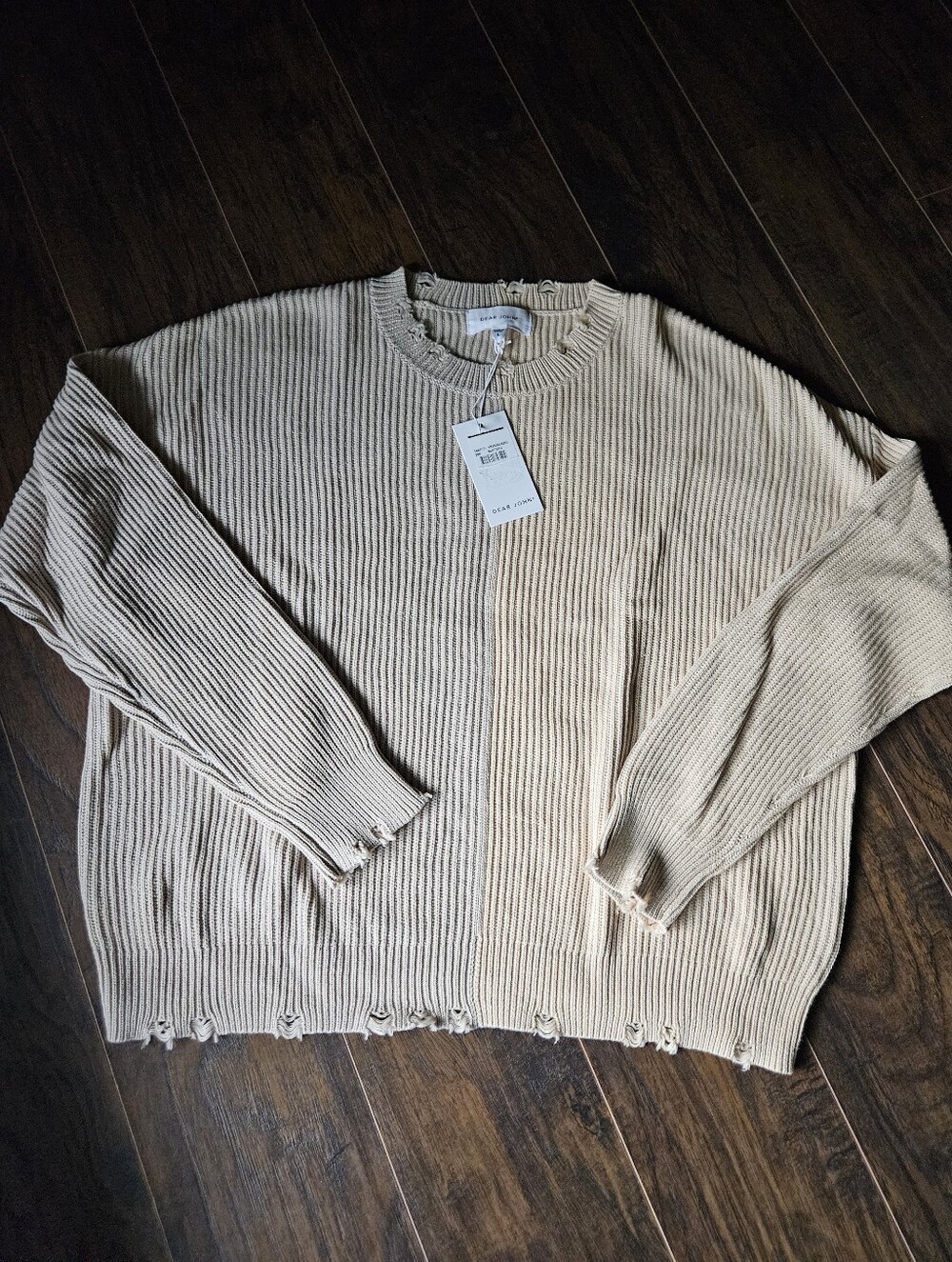 Dear John Sydney Sweater Size L, Neutral Beige Color Block 100% Cotton, NWT